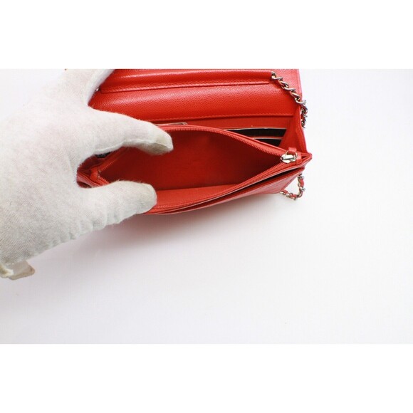 Chanel Caviar Quilted Chevron Wallet On Chain Red - Picture 8 of 11